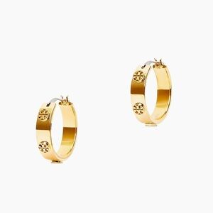 Tory Burch Miller Goldtone Logo Small Hoop Earrings